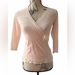Y2K Vintage RW&CO. Dainty Ballerina Pink Butterfly Cross Over Blouse Women SZ XS